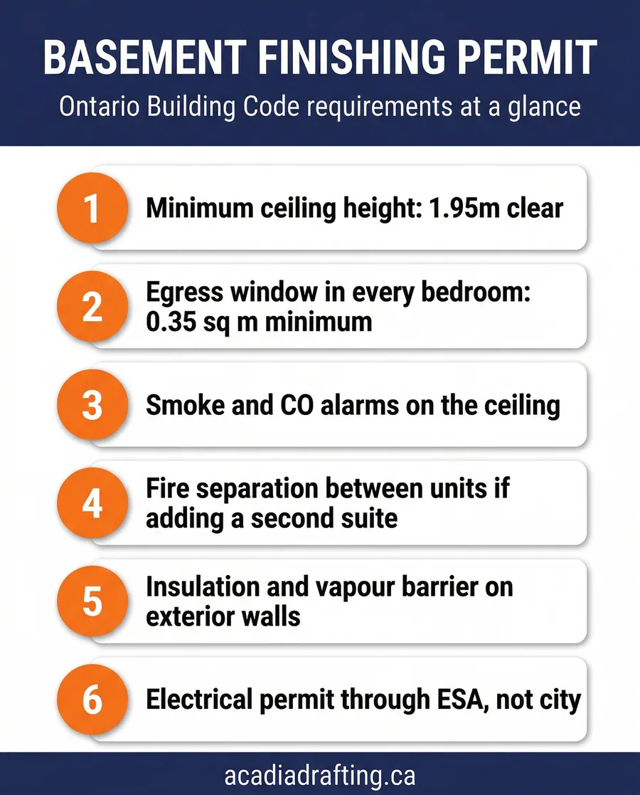 basement finishing permit Ontario infographic - Acadia Drafting