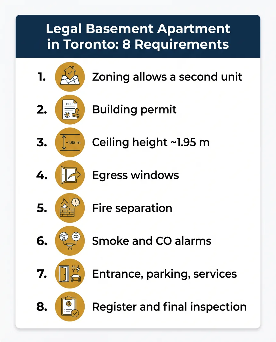 Actionable checklist items for passing basement inspections in Toronto