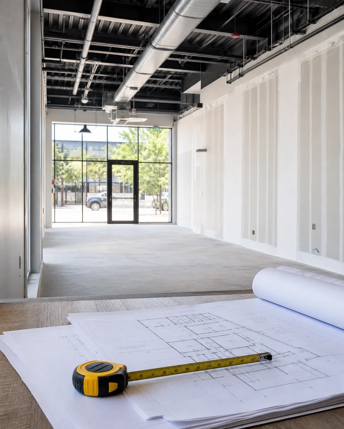 Commercial change of use permit drawings in an empty business unit