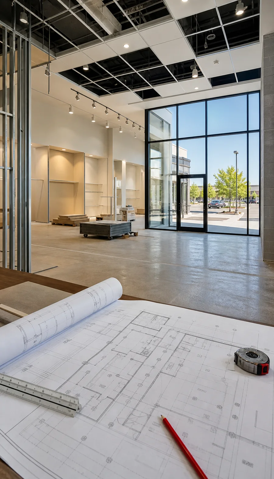 Retail store permit drawings with storefront layout and commercial renovation plans