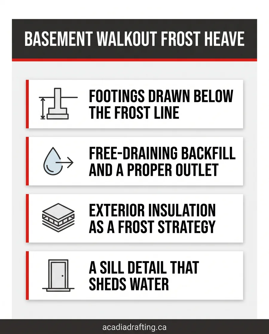 Design decisions that address basement walkout frost heave risk